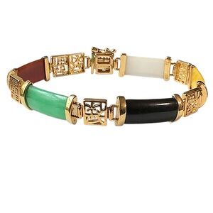 Vintage Chinese Multi Color Simulated Stone Gold Tone Bracelet